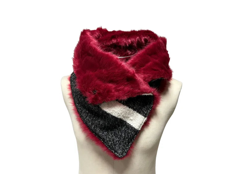 BUFANDA/CUELLO ESTAMPADO GRIS Y BLANCO CON INTERIOR BURDEOS DE SUAVE PELO CORTO SINTÉTICO